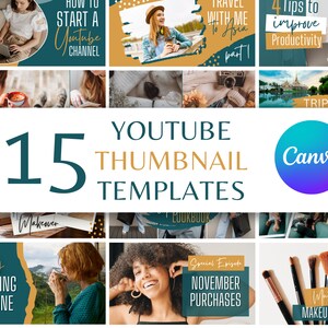 YouTube thumbnail templates kit| Travel and lifestyle | 15 Editable Canva templates | YouTube Channel branding kit| YouTube Video thumbnails