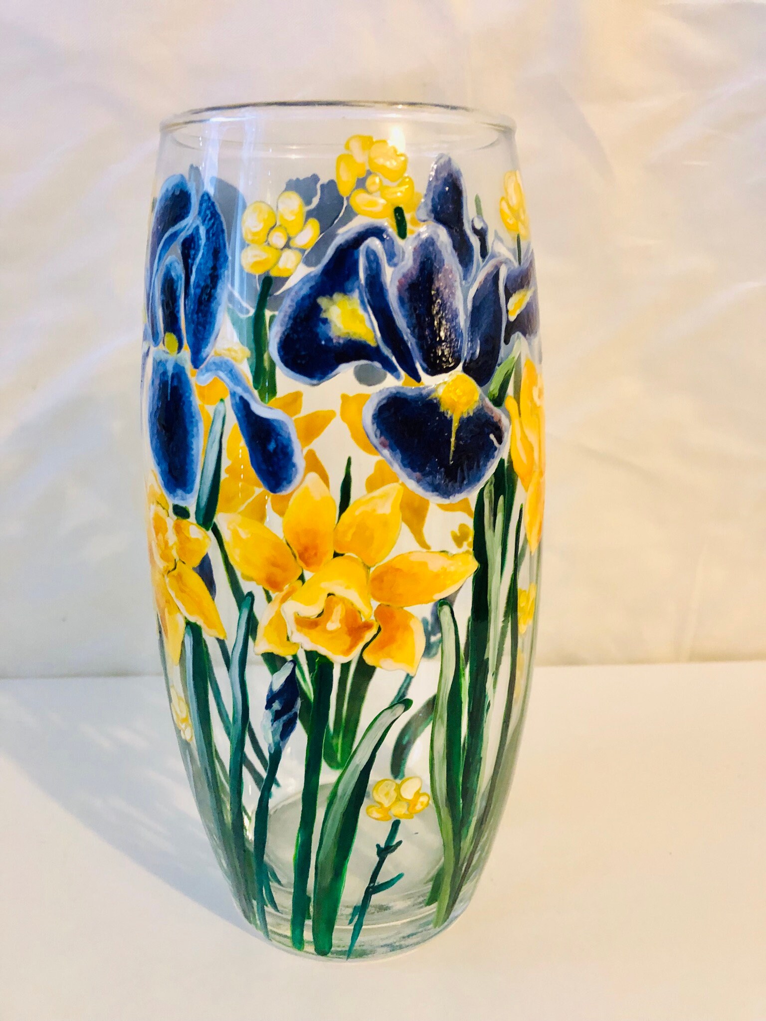 Hand Painted Vase /Floral Iris and Daffodil Etsy