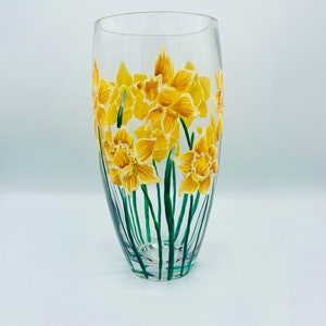 Hand Painted Vase/ Floral Daffodil / Bullet Shape