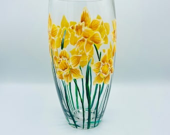 Hand Painted Vase/ Floral Daffodil / Bullet Shape