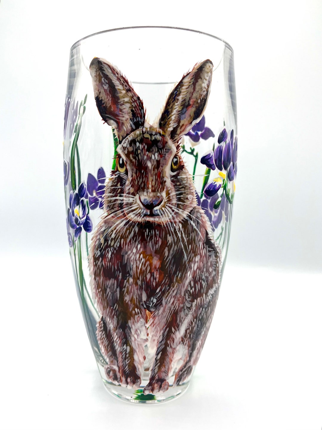 Hand Painted Rabbit Vase / Freesias Design/glass Bullet Vase - Etsy