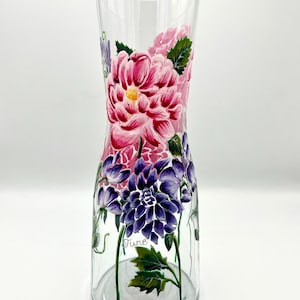 Vaso dipinto a mano /Dalie e piselli odorosi/Forma di tulipano