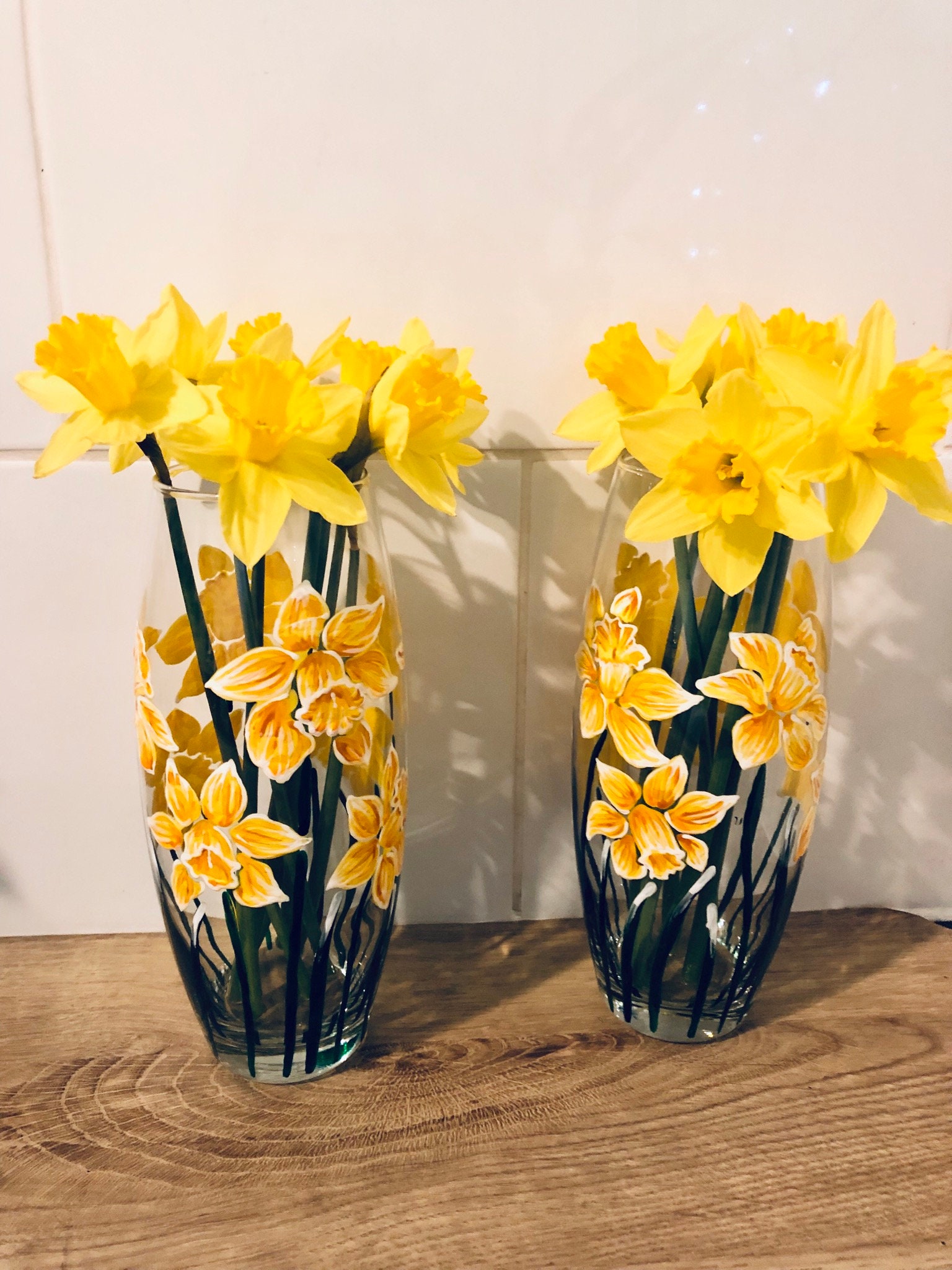 Vases Home Décor Hand Painted Vase Floral Daffodil Bullet Shape