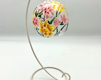 Handgeschilderde bloemen theelichthouder, hangend glazen ornament met standaard/narcissen en kersenbloesem/geboortebloem maart