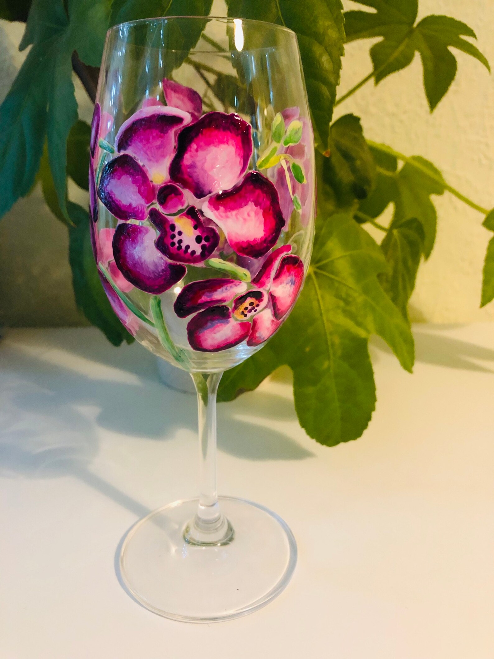 Hand Painted Orchid Wine Glass Etsy