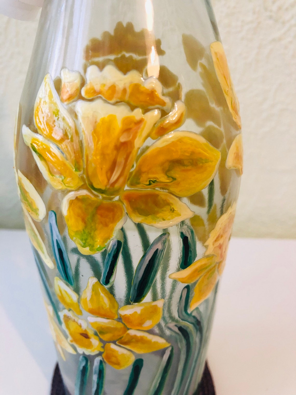 Hand Painted Bottle/ Floral Daffodil Top Vase Etsy