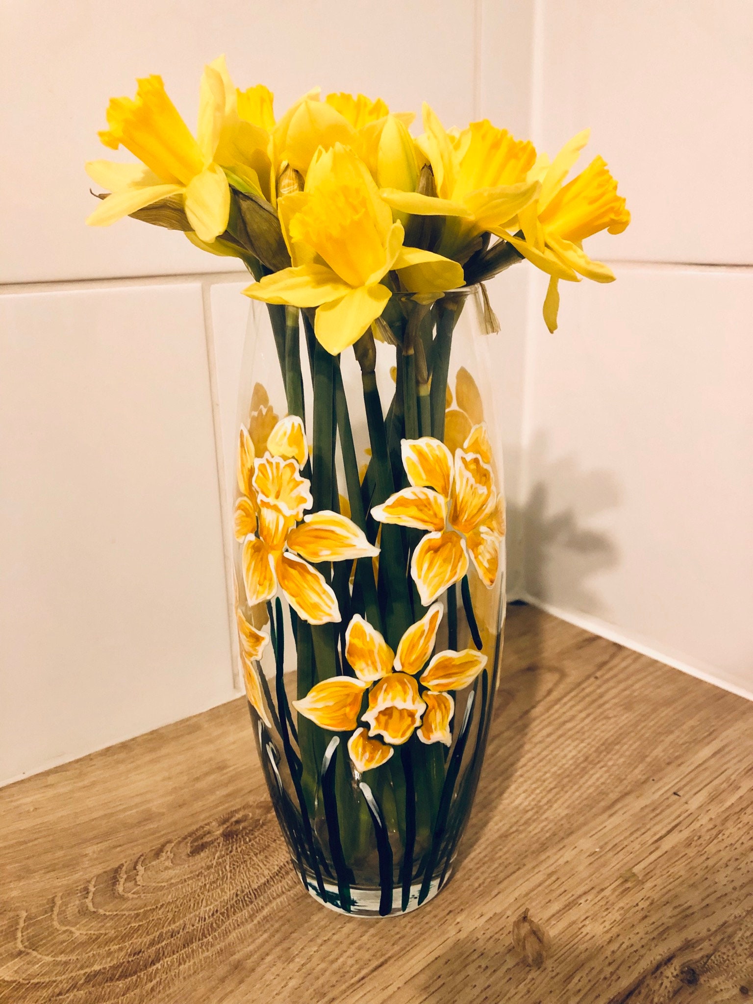 Vases Home Décor Hand Painted Vase Floral Daffodil Bullet Shape