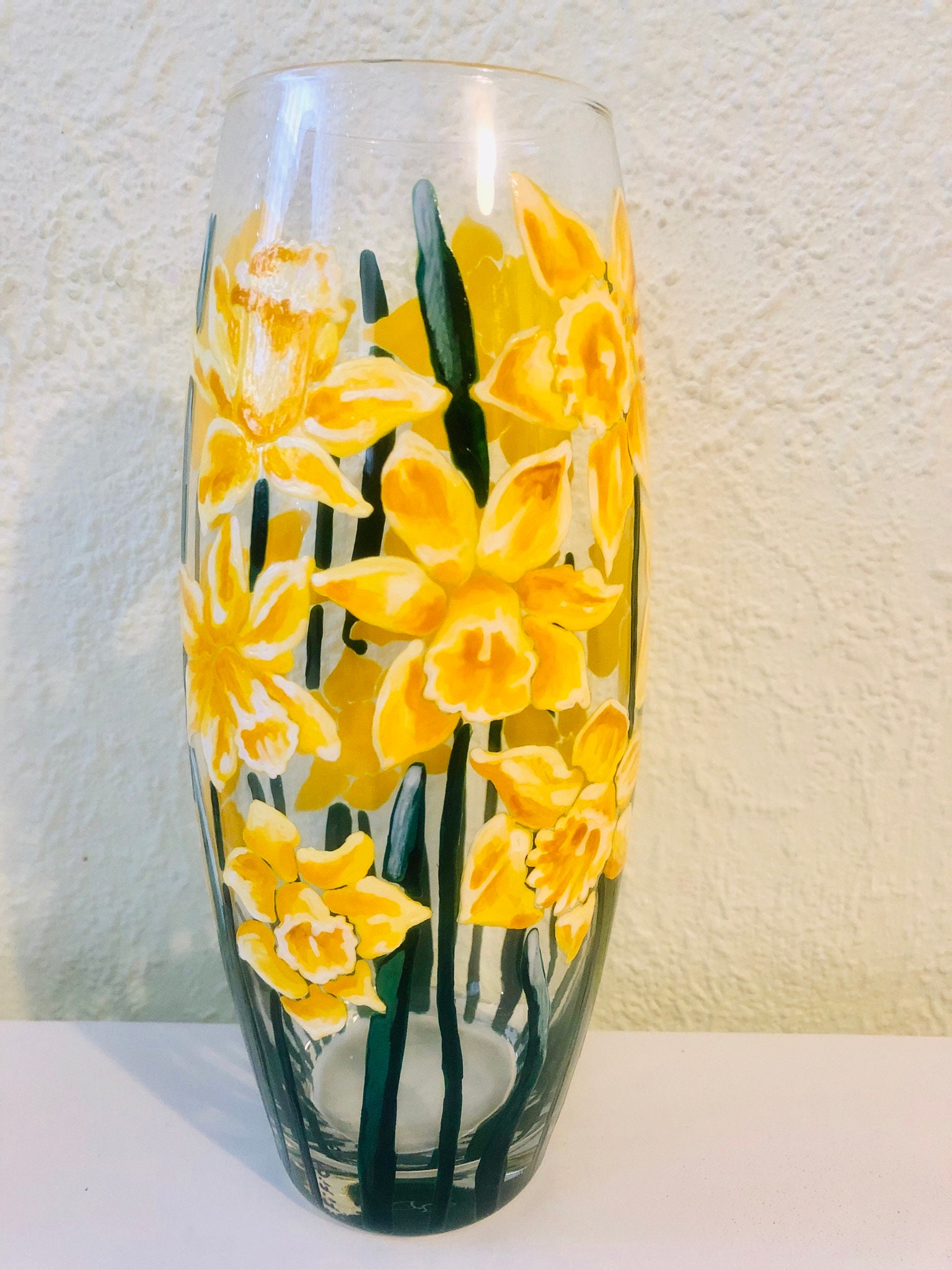 Vases Home Décor Hand Painted Vase Floral Daffodil Bullet Shape