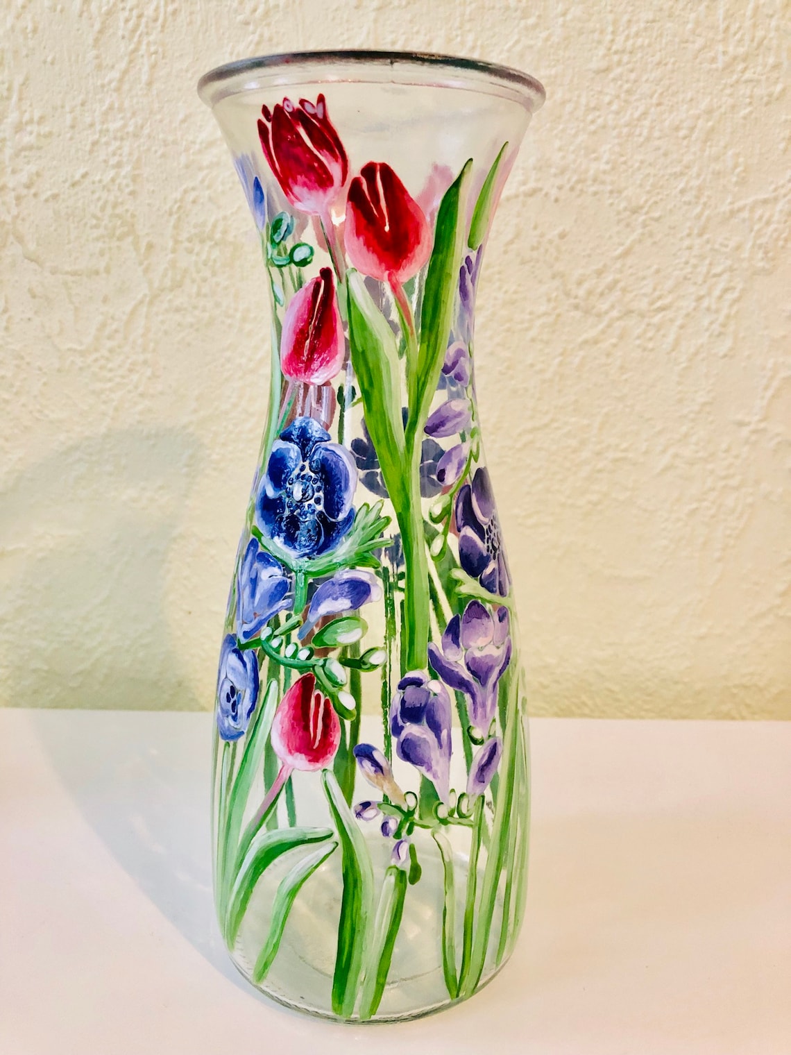 Hand Painted Vase/ Floral Tulips and Freesias Flute Design | Etsy