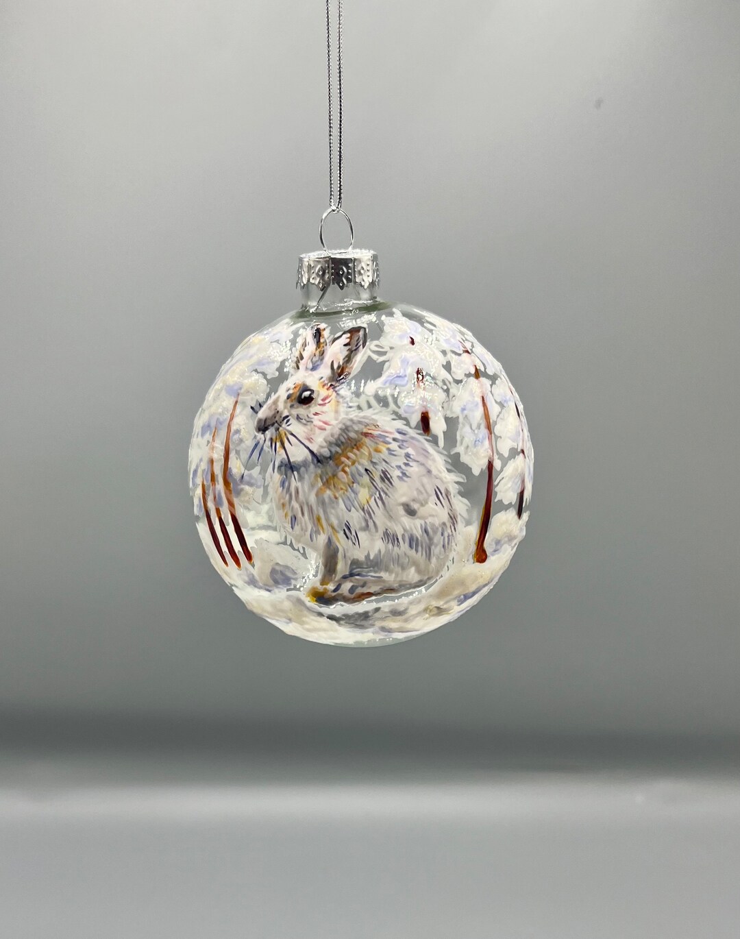 Hand Painted Glass Bauble/ Christmas White Rabit in Snow - Etsy