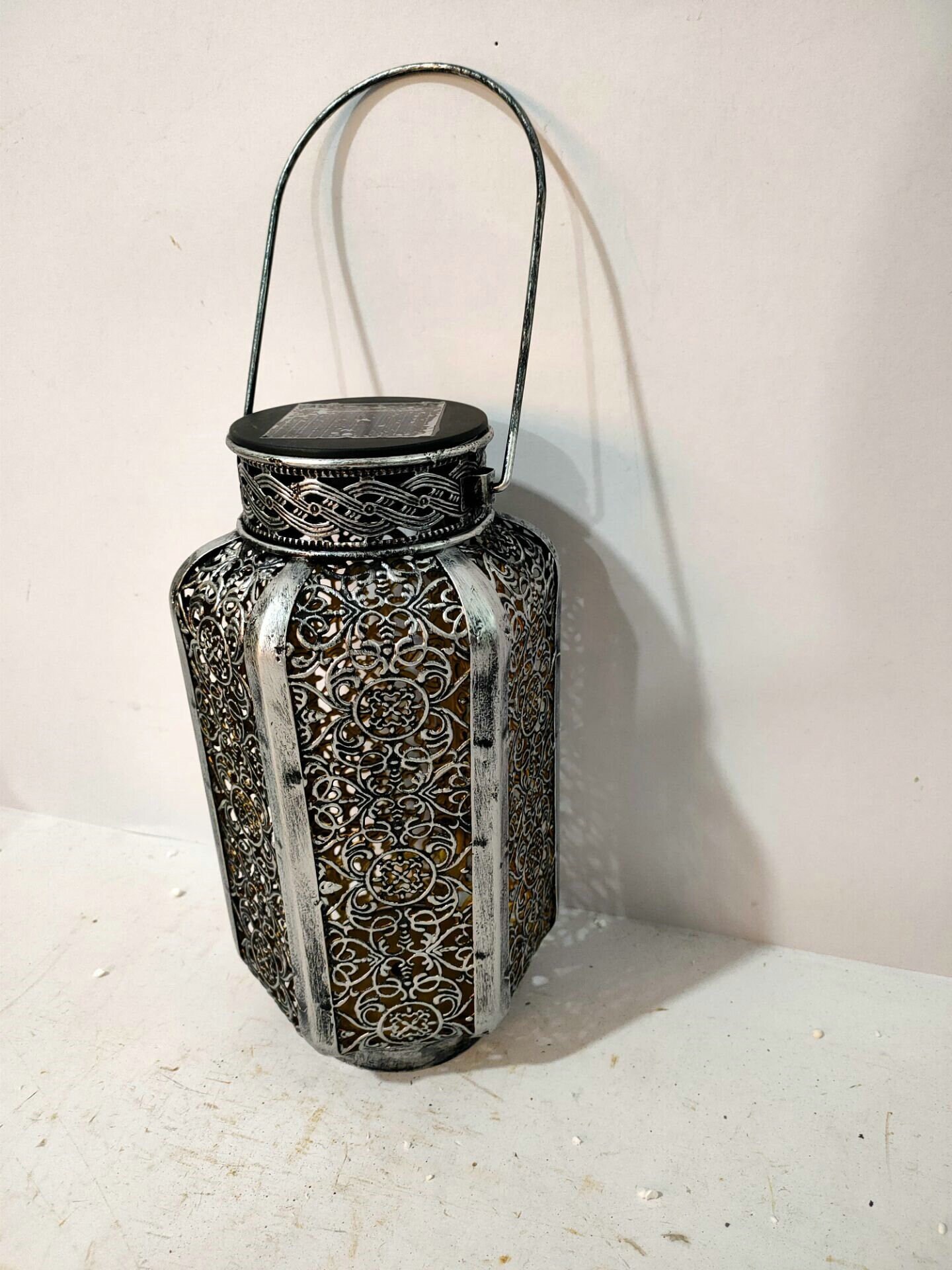 Damasque Solar Powered Silver Decorative Garden outdoors Lantern