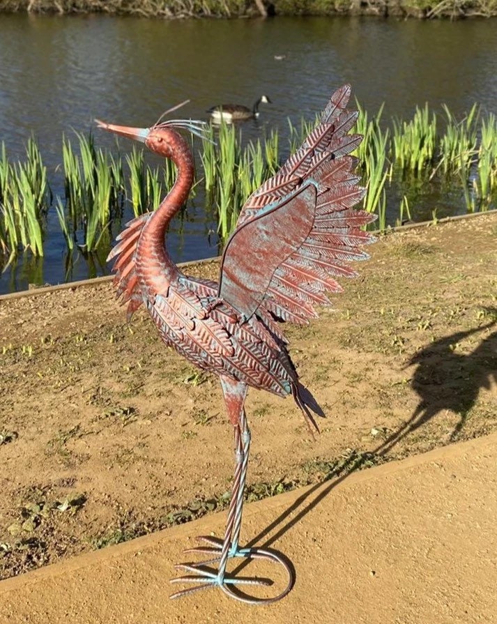 Bronze Metal Heron Garden Sculpture 70cm Etsy UK