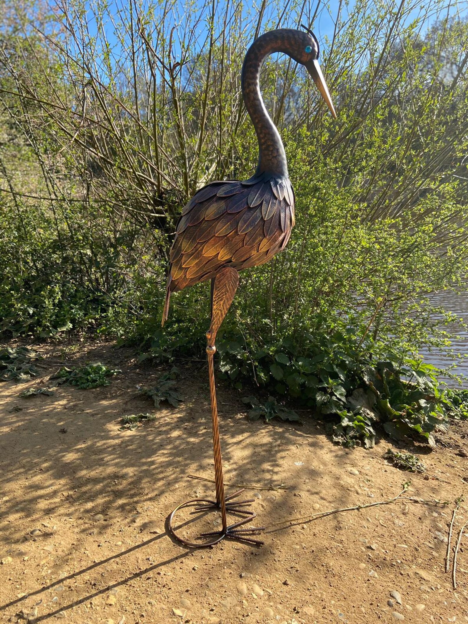 Large Bronze Metal Crane Garden Sculpture 107cm Garden Etsy