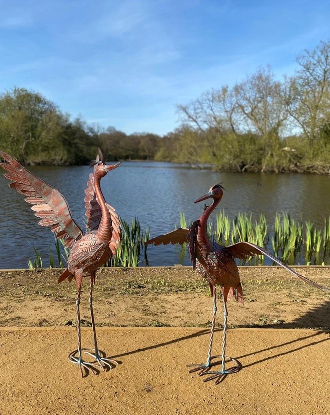 Bronze Metal Heron garden sculpture 70cm Etsy