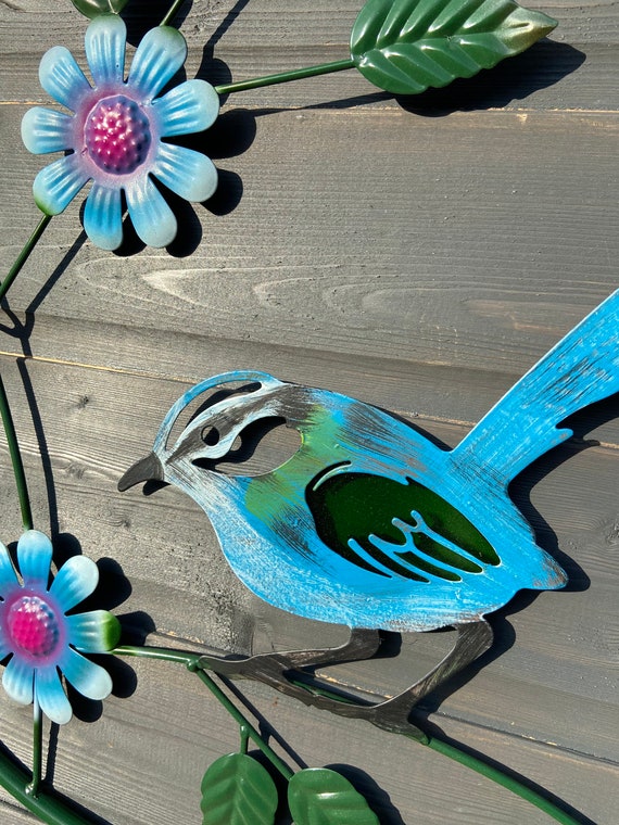 Round Metal Blue Tit Wall Art 