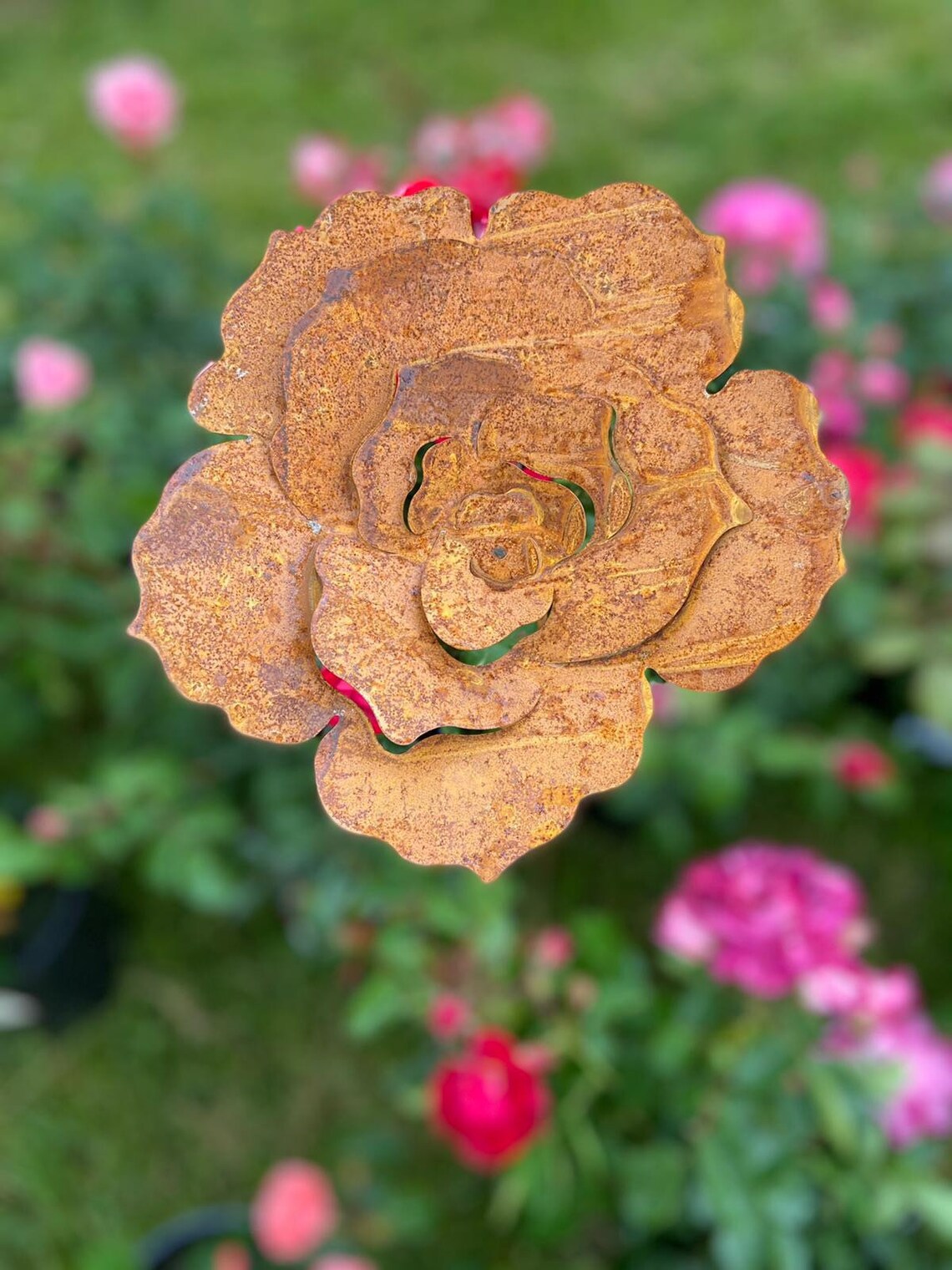Rose Rustic Rusty Metal Flower Garden Art Garden Stake Etsy