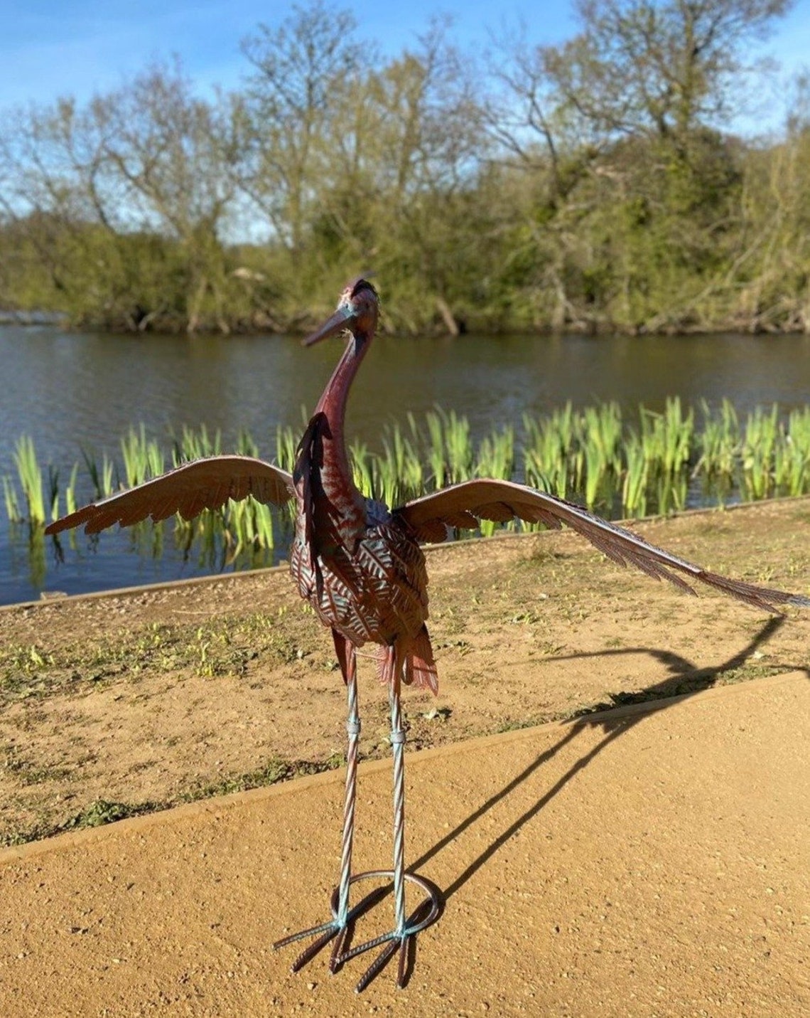 Bronze Metal Heron Garden Statue 67cm Etsy UK