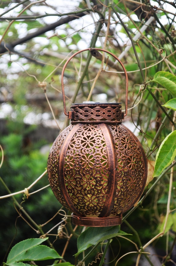 Moroccan Solar Powered Bronze Garden Lantern for Garden outdoors