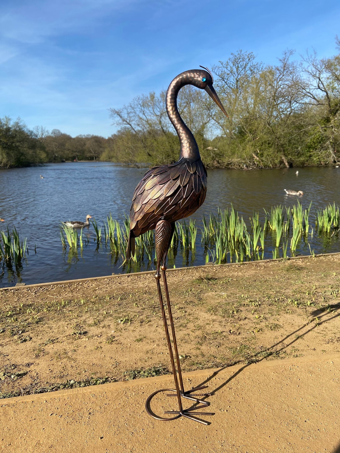 Large Bronze Metal Crane Garden Sculpture 107cm Garden Etsy