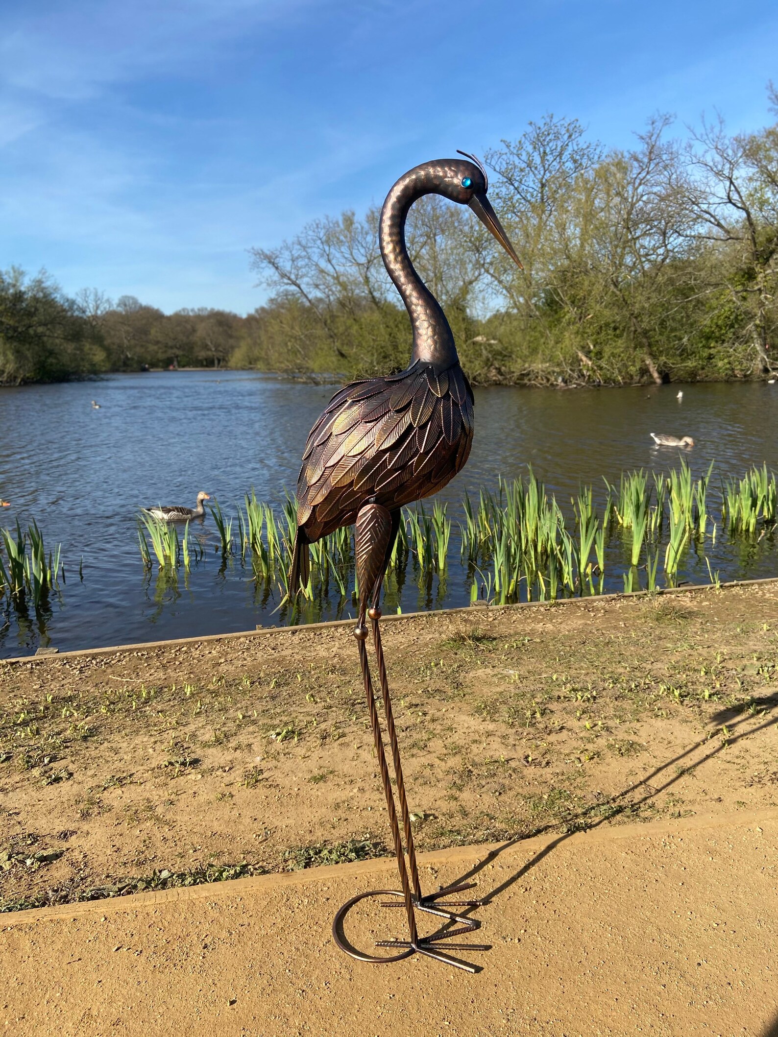 Large Bronze Metal Crane Garden Sculpture 107cm Garden Etsy UK