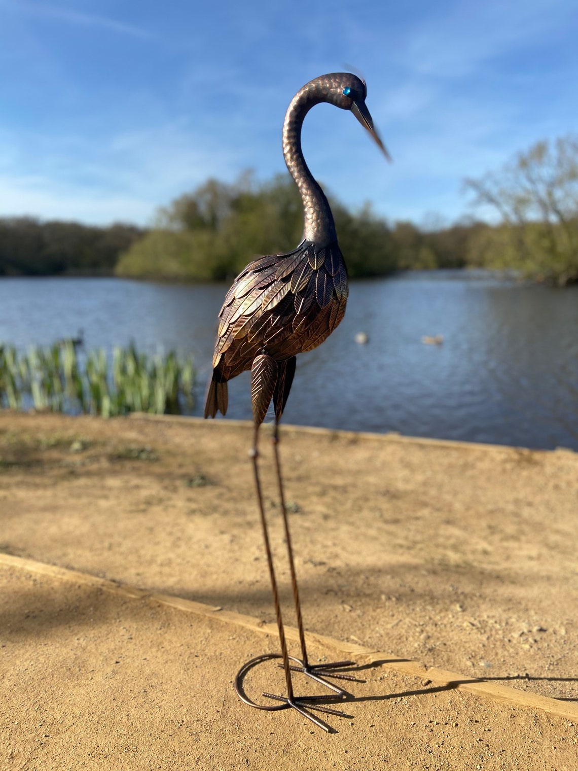 Large Bronze Metal Crane Garden Sculpture 107cm Garden Etsy