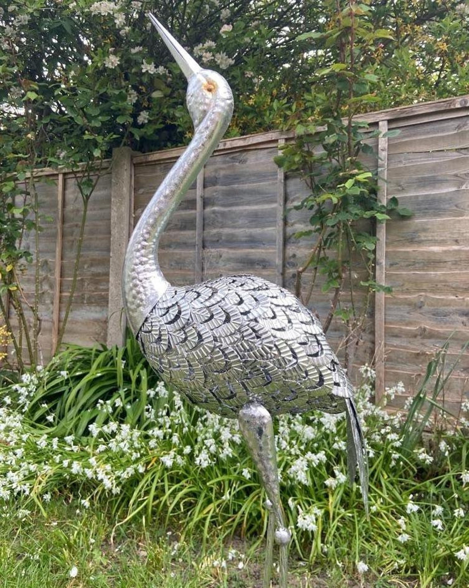 Silver Crane Garden Sculpture 84cm Garden Statue Bird Yard Etsy