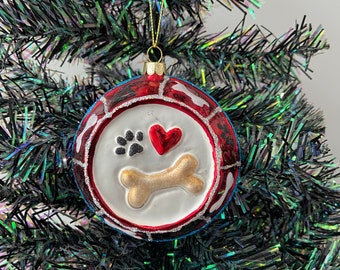Glass hanging dog bowl Christmas tree ornament