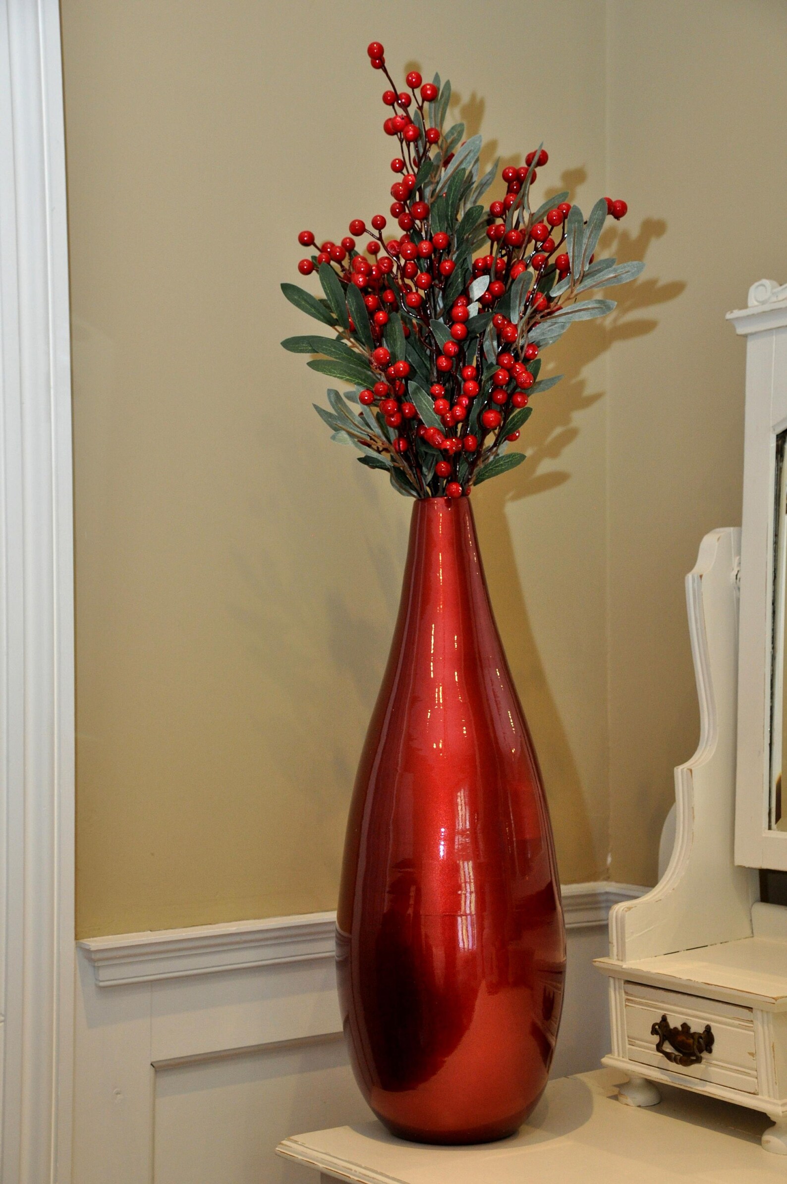 Red handmade bamboo tall vase 54cm Etsy