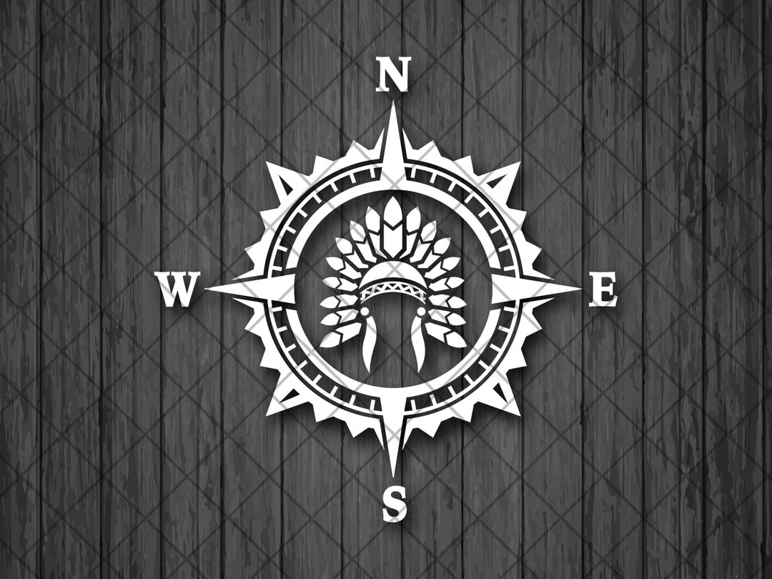 Indian Feather Headdress Compass Vinyl Decal Sticker, Compass Rose ...