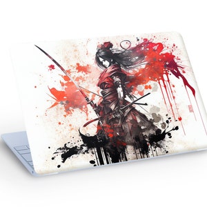 SAMURAI Woman LAPTOP SKIN Decal Sticker, Woman Warrior Macbook Skin, Red & Black Samurai Laptop Skin Decal - Custom Size