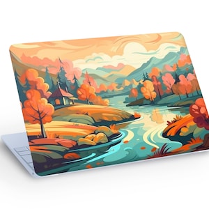 Autumn Landscape LAPTOP Skin Decal Sticker, Mountain River Forest Landscape Laptop Skin Decal - Custom Size
