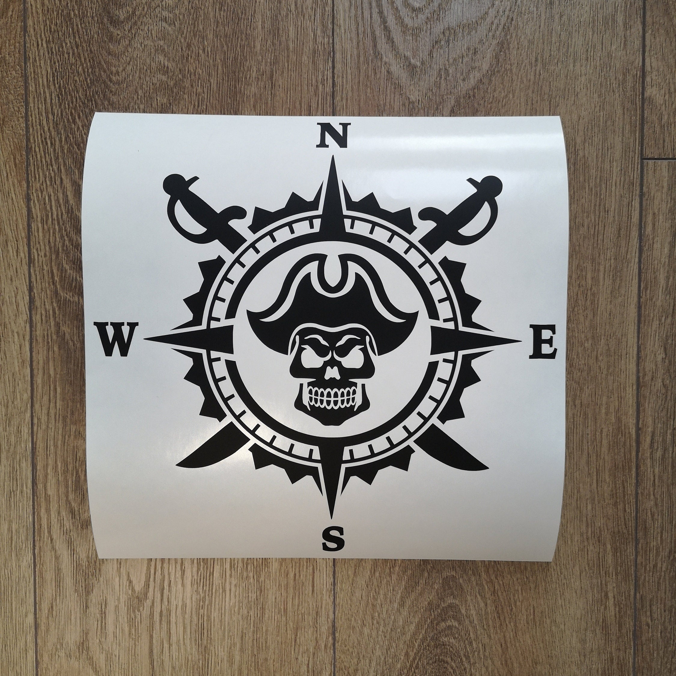 Pirate Skull Captain Compass Vinyl Decal Sticker, Compass Rose