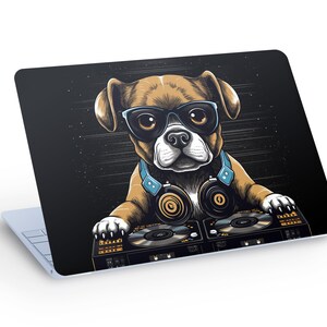 DJ hond LAPTOP Skin sticker, schattige hond DJ Laptop Skin sticker - aangepast formaat