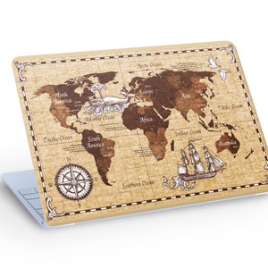 Vintage wereldkaart laptop skin, avontuurlijke macbook skin, oude wereldkaart laptop skin sticker sticker - aangepast formaat