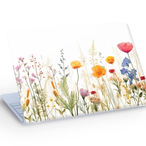 Peau d’ordinateur portable de fleurs sauvages naturelles, peau de Macbook, fleurs sauvages naturelles sur fond blanc autocollant de décalcomanie de peau d’ordinateur portable - taille personnalisée