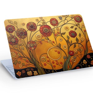 Beautiful Painted FLOWERS Laptop Skin, Flowers Macbook Skin, Flowers On Gold Background Laptop Skin Decal Sticker  - Custom Size
