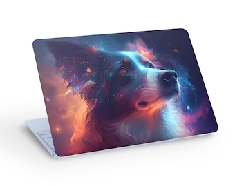 Cute DOG LAPTOP SKIN Decal Sticker, Cute Dog On Black Background Laptop Skin Decal - Custom Size