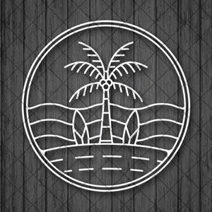 SUN SURF BEACH Palm Line Drawing Vinyl Circle Decal Sticker, Surfing Car Decal, Surfing Truck Sticker, Bottle Decal,Laptop Decal, Surf decal