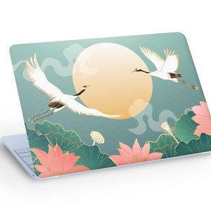 Adesivo decalcomania CRANE Birds LAPTOP SKIN, Crane Birds e fiori di loto Laptop Skin Decal - Dimensioni personalizzate