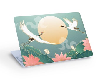 CRANE Birds LAPTOP SKIN Decal Sticker, Crane Birds and Lotus Flowers Laptop Skin Decal - Custom Size