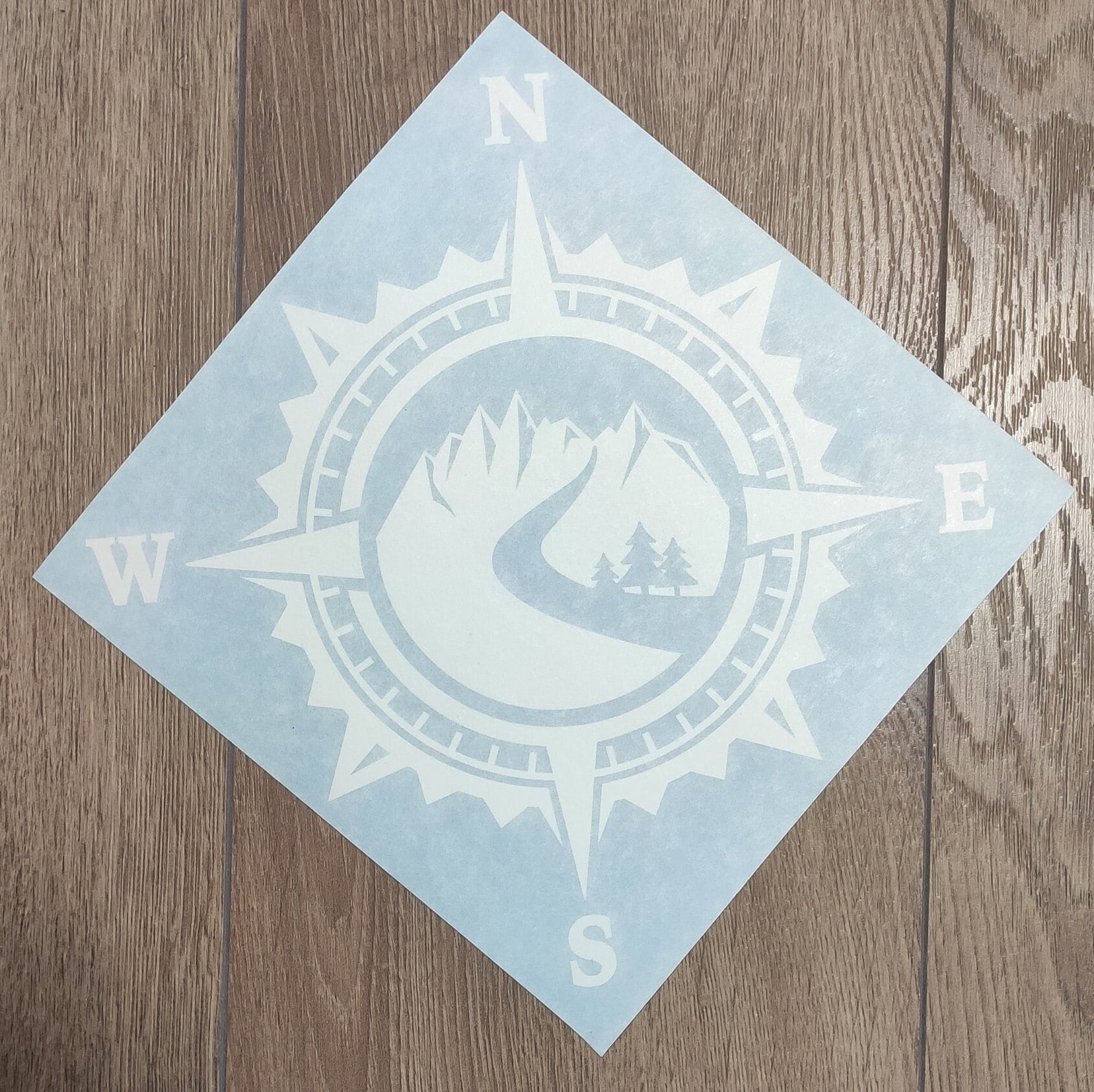 Mountain River Compass Vinyl Decal Sticker, Nature Decal, Forest ...