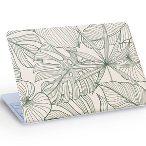 Autocollant de décalcomanie de peau d'ordinateur portable de feuilles tropicales abstraites, décalcomanie de peau d'ordinateur portable de plantes de feuilles élégantes - taille personnalisée