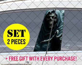 Death Reaches Out – Grim Reaper Car Pillar Decal, Gothic Skeleton Hand Vinyl Wrap Sticker for JDM, Horror & Dark Art Lovers