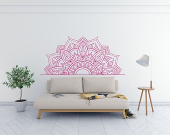 Mandala Flower in Half Wall Vinyl Decal Sticker, Mandala Home Decor Sticker, Mandala Yoga Wall Art Decal, Mandala Flower Interior Wall Decal