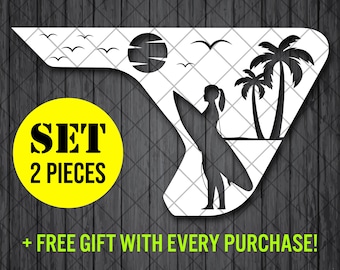 Palmen Strand Mädchen Surfer Hawaii Fender Vent Vinyl Aufkleber Aufkleber, JL / JLU / JT Fender Vent Aufkleber Set, Paar Abziehbilder