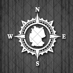ALLEMAGNE Compass Vinyl Decal Sticker, Compass Rose Decal, GERMANY Map Decal, Laptop Sticker, Car Decal, Decal pour voitures d’aventure