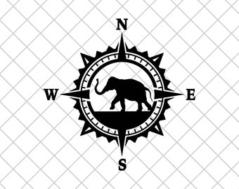 ELEPHANT Compass Vinyl Decal Sticker, Nature Decal, Compass Rose Decal, ELEPHANT Africa, Laptop Sticker, Top Quality Decal For Offroad Cars