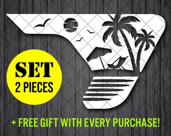 Calcomanía de vinilo para rejilla de ventilación de guardabarros con palmeras de playa y gaviotas voladoras, juego de calcomanías para rejilla de ventilación de guardabarros JL/JLU/JT, calcomanías en par
