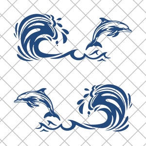 Ocean DOLPHIN Wave SUV Vinyl Decal Stickers,Sea Wave Dolphin 4x4 Off Road Vinyl Decal Sticker, Beach 4x4 Vehicle Decal Sticker - Pair Decals