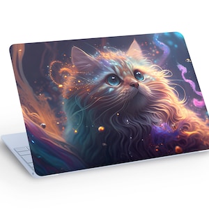 CAT LAPTOP SKIN Decal Sticker, Cat On Black Background Laptop Skin Decal - Custom Size